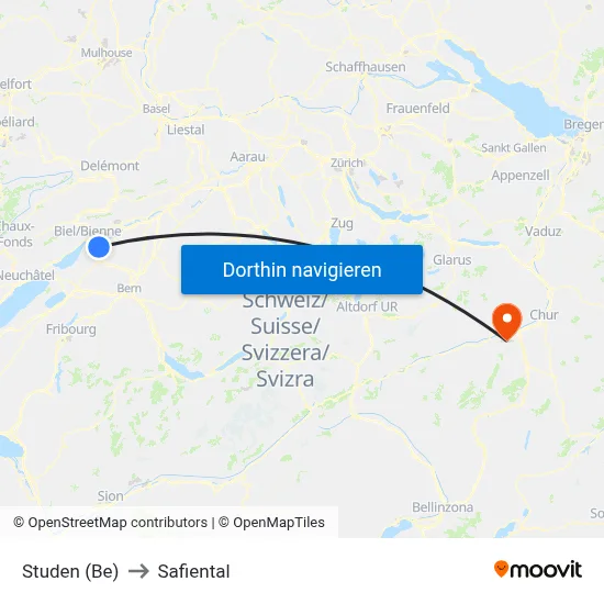 Studen (Be) to Safiental map