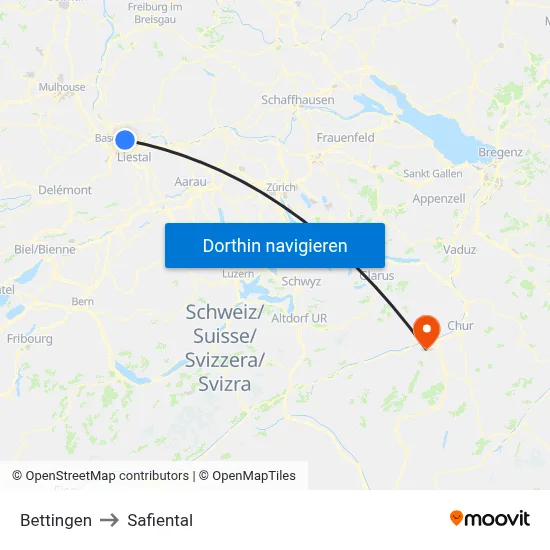 Bettingen to Safiental map