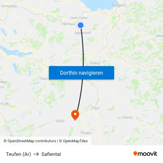 Teufen (Ar) to Safiental map