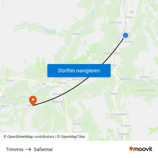 Trimmis to Safiental map