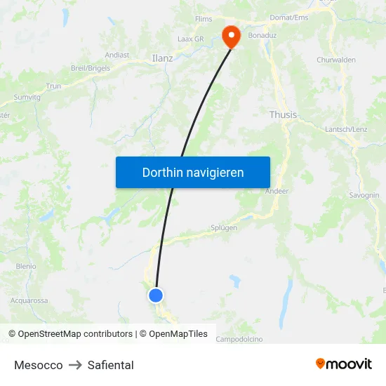 Mesocco to Safiental map