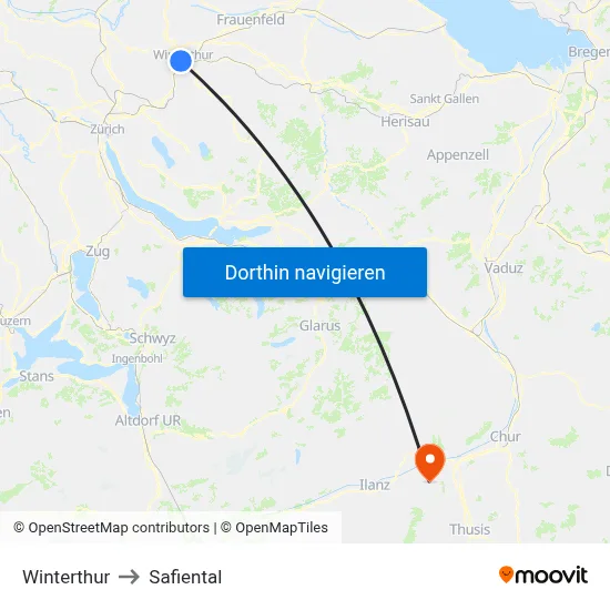 Winterthur to Safiental map