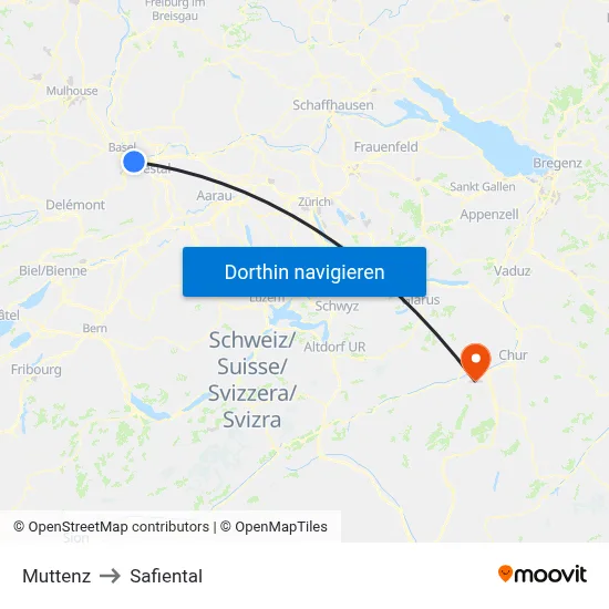 Muttenz to Safiental map