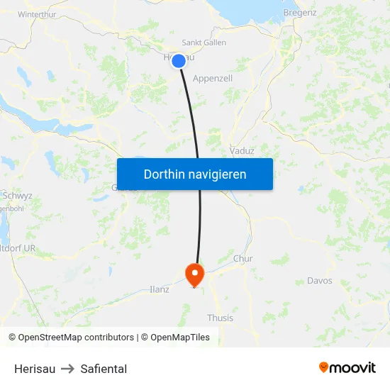 Herisau to Safiental map