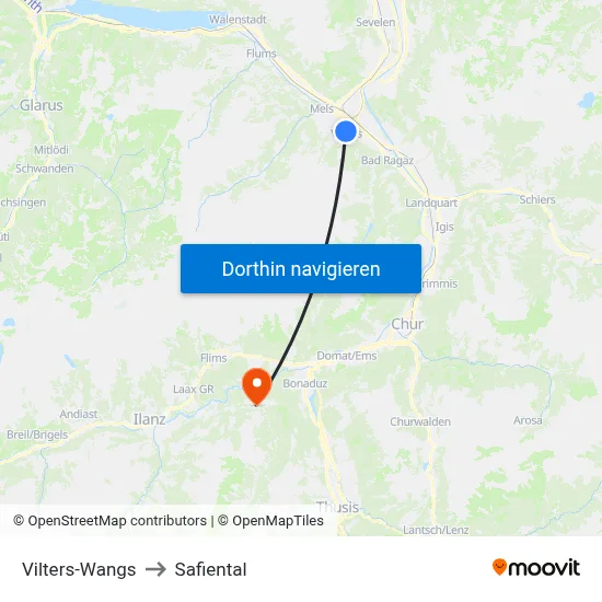 Vilters-Wangs to Safiental map