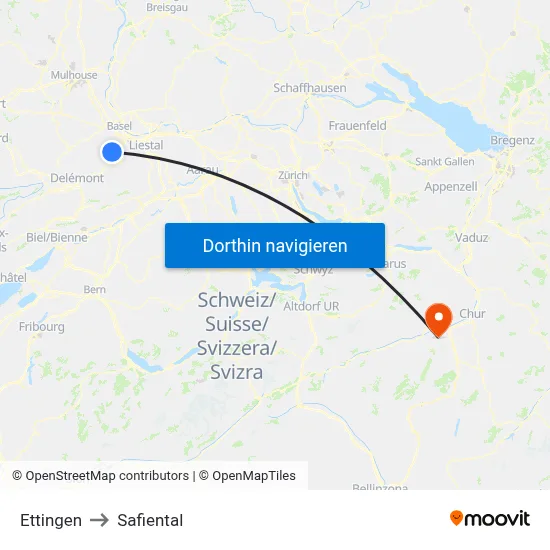 Ettingen to Safiental map