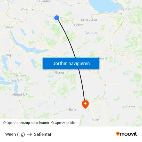 Wilen (Tg) to Safiental map