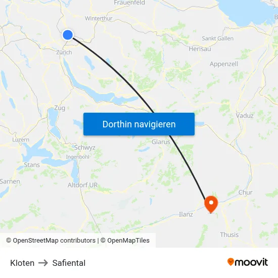 Kloten to Safiental map