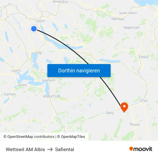 Wettswil AM Albis to Safiental map