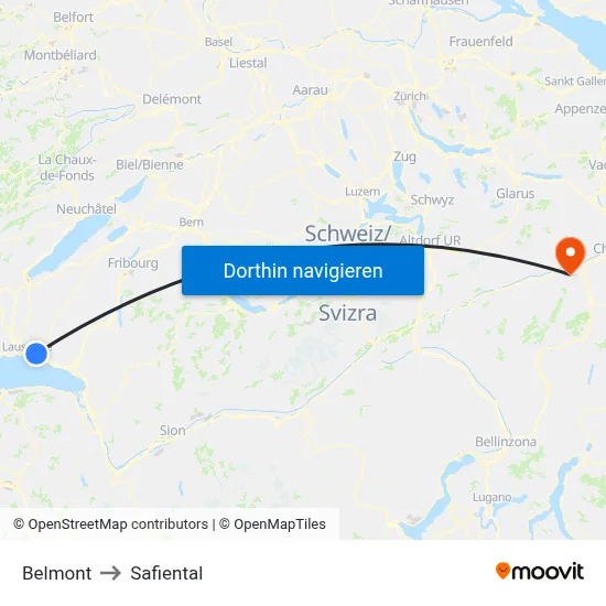 Belmont to Safiental map