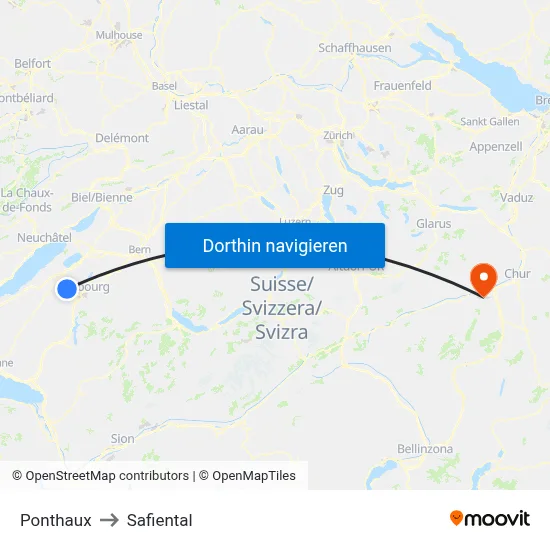 Ponthaux to Safiental map
