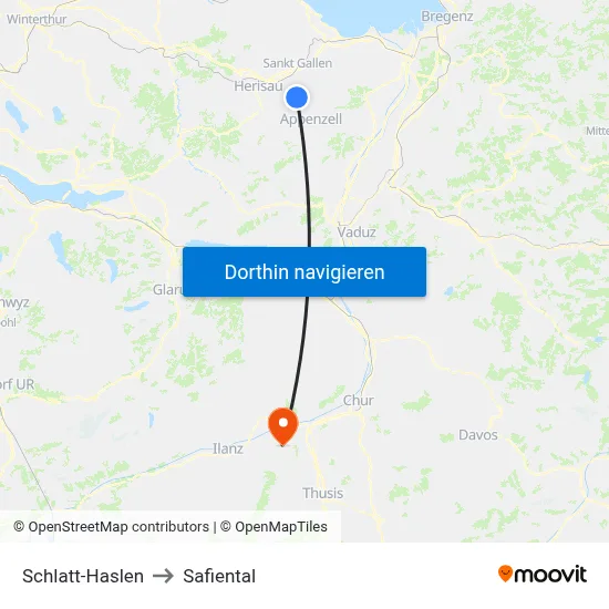 Schlatt-Haslen to Safiental map