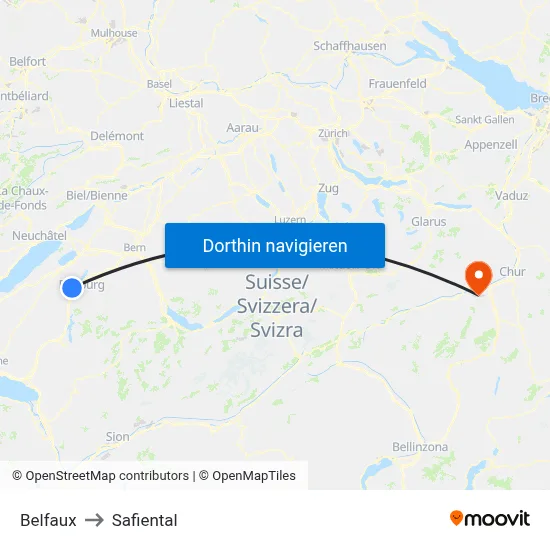 Belfaux to Safiental map