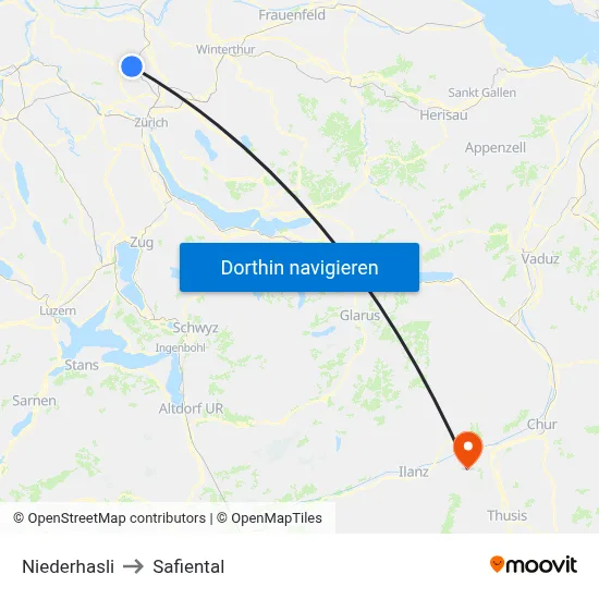 Niederhasli to Safiental map