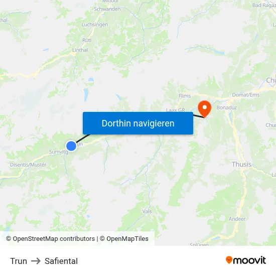 Trun to Safiental map