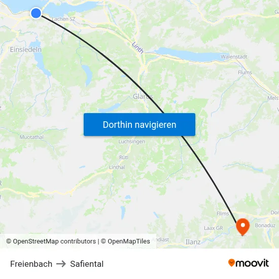 Freienbach to Safiental map