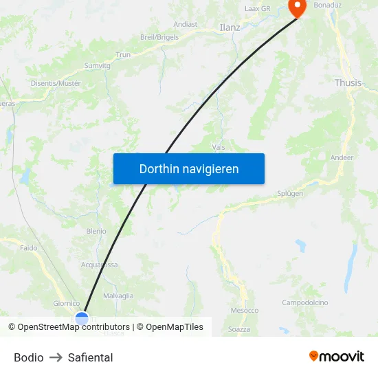 Bodio to Safiental map