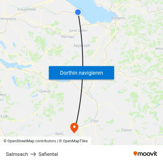 Salmsach to Safiental map