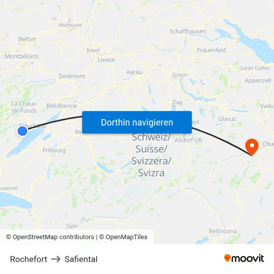Rochefort to Safiental map