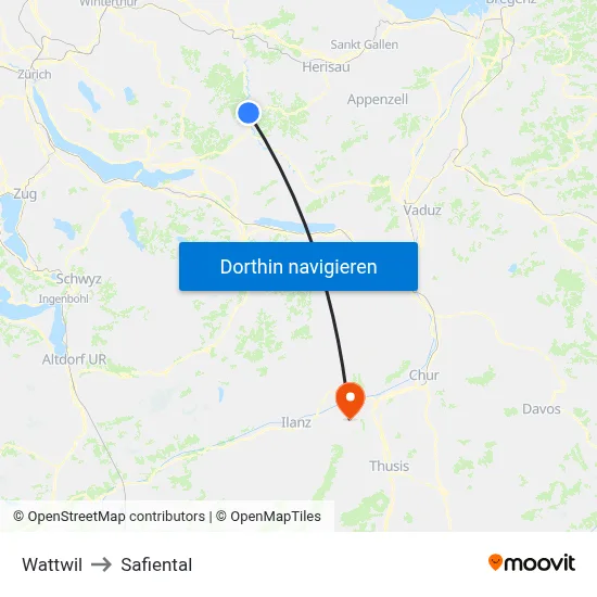 Wattwil to Safiental map