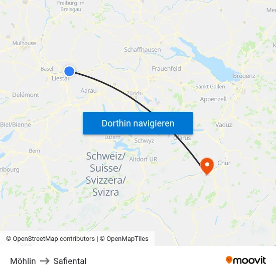 Möhlin to Safiental map
