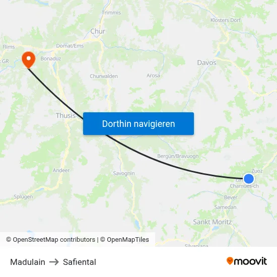 Madulain to Safiental map