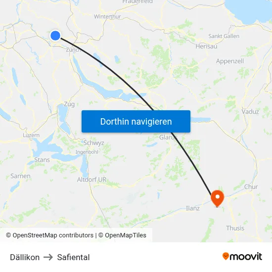 Dällikon to Safiental map
