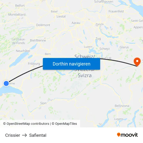 Crissier to Safiental map
