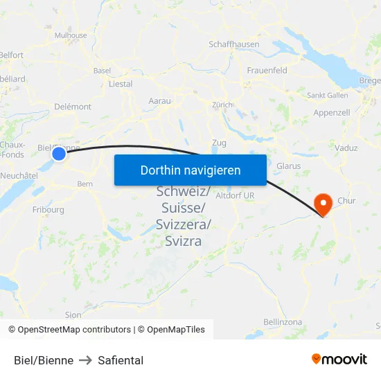 Biel/Bienne to Safiental map
