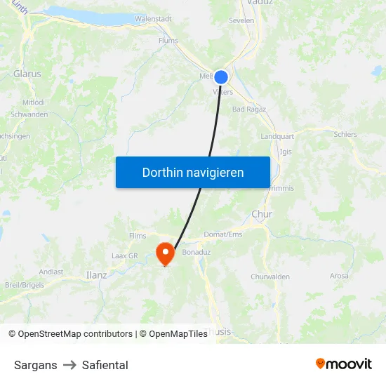 Sargans to Safiental map