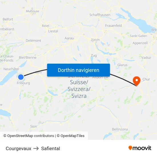 Courgevaux to Safiental map