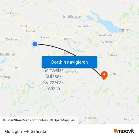 Gunzgen to Safiental map