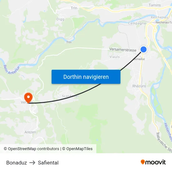 Bonaduz to Safiental map