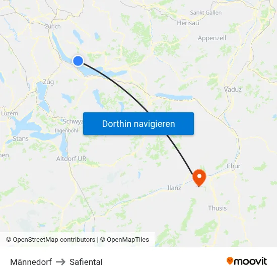 Männedorf to Safiental map