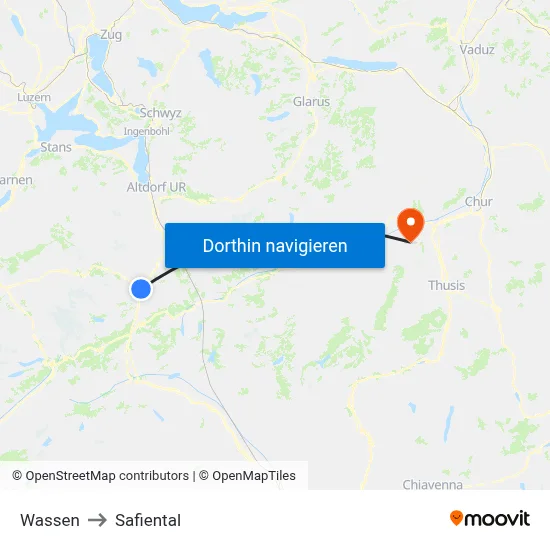Wassen to Safiental map