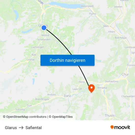 Glarus to Safiental map