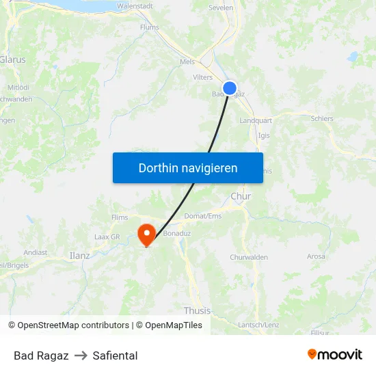 Bad Ragaz to Safiental map
