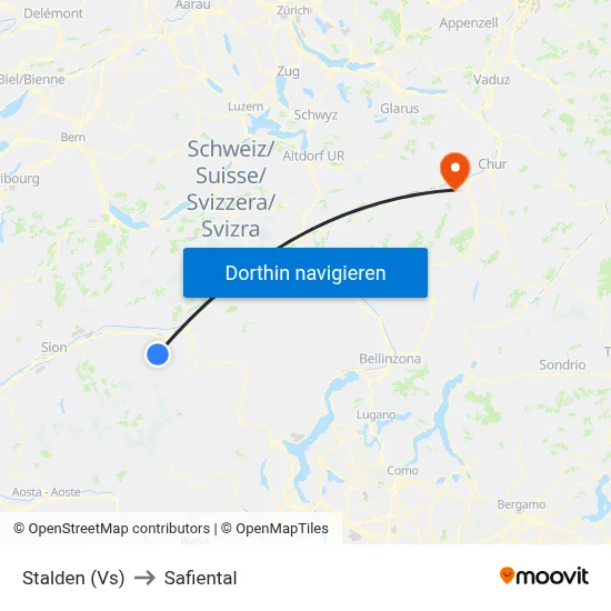 Stalden (Vs) to Safiental map