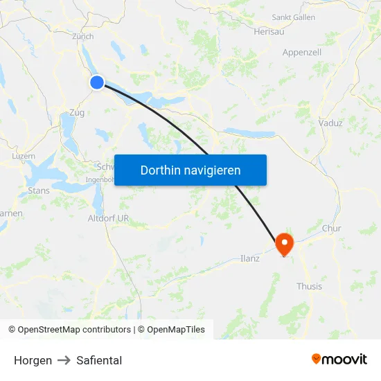 Horgen to Safiental map