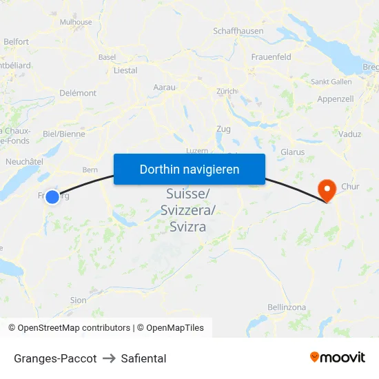 Granges-Paccot to Safiental map