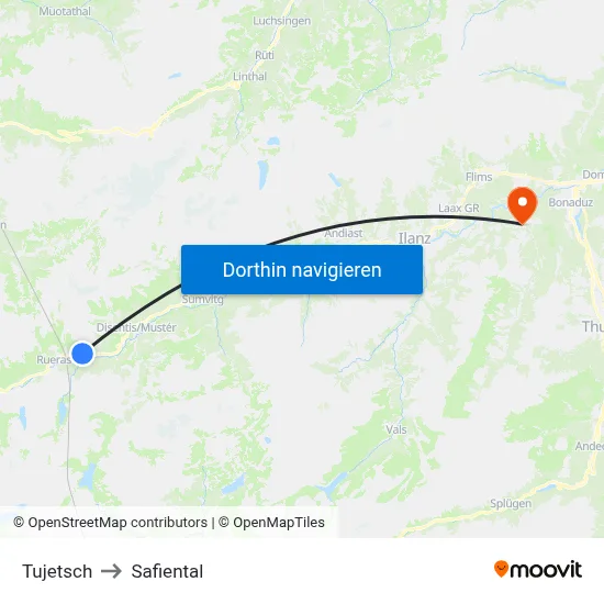 Tujetsch to Safiental map