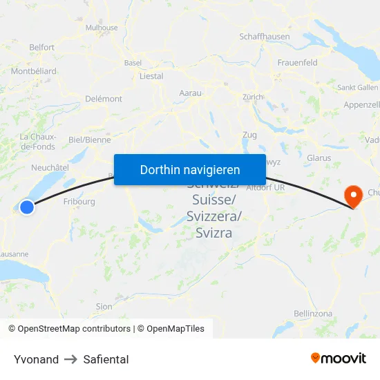 Yvonand to Safiental map