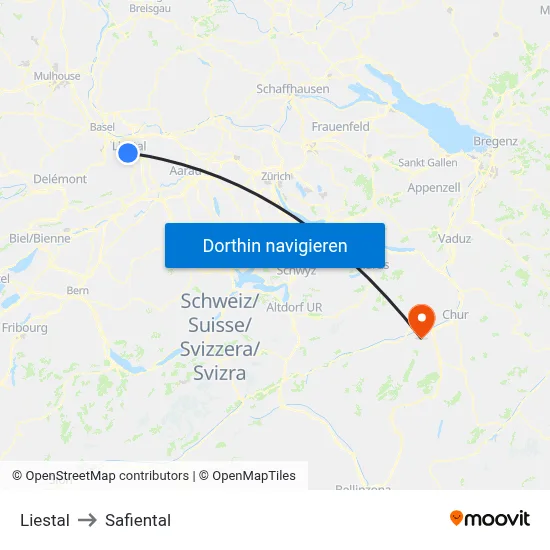 Liestal to Safiental map
