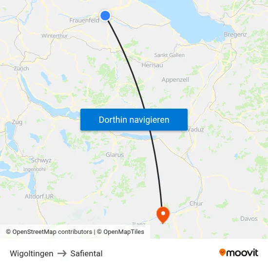 Wigoltingen to Safiental map