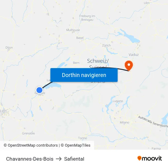 Chavannes-Des-Bois to Safiental map