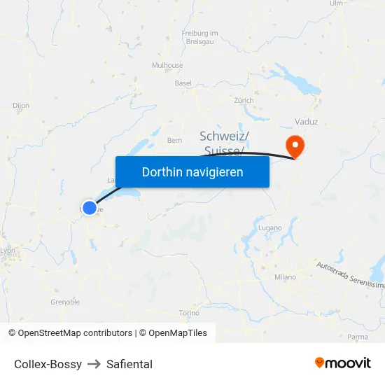 Collex-Bossy to Safiental map