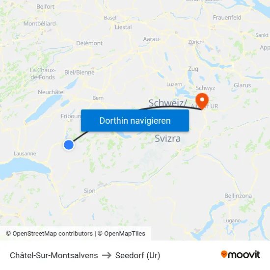 Châtel-Sur-Montsalvens to Seedorf (Ur) map