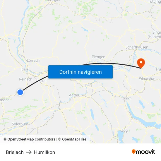 Brislach to Humlikon map