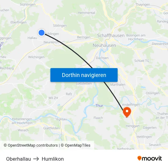 Oberhallau to Humlikon map