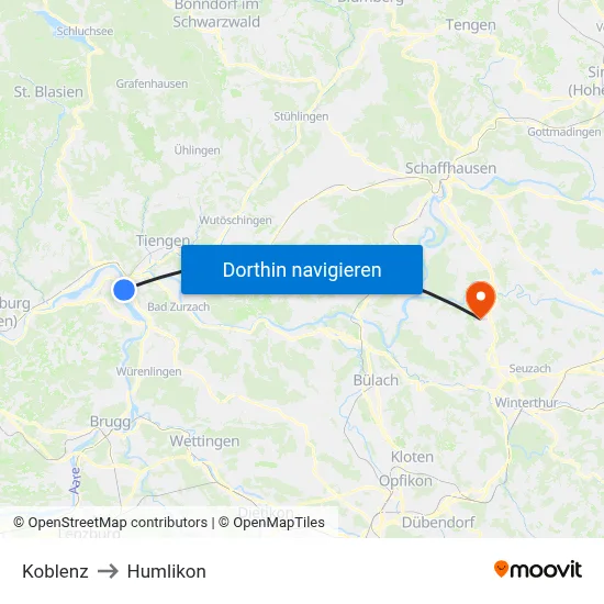 Koblenz to Humlikon map
